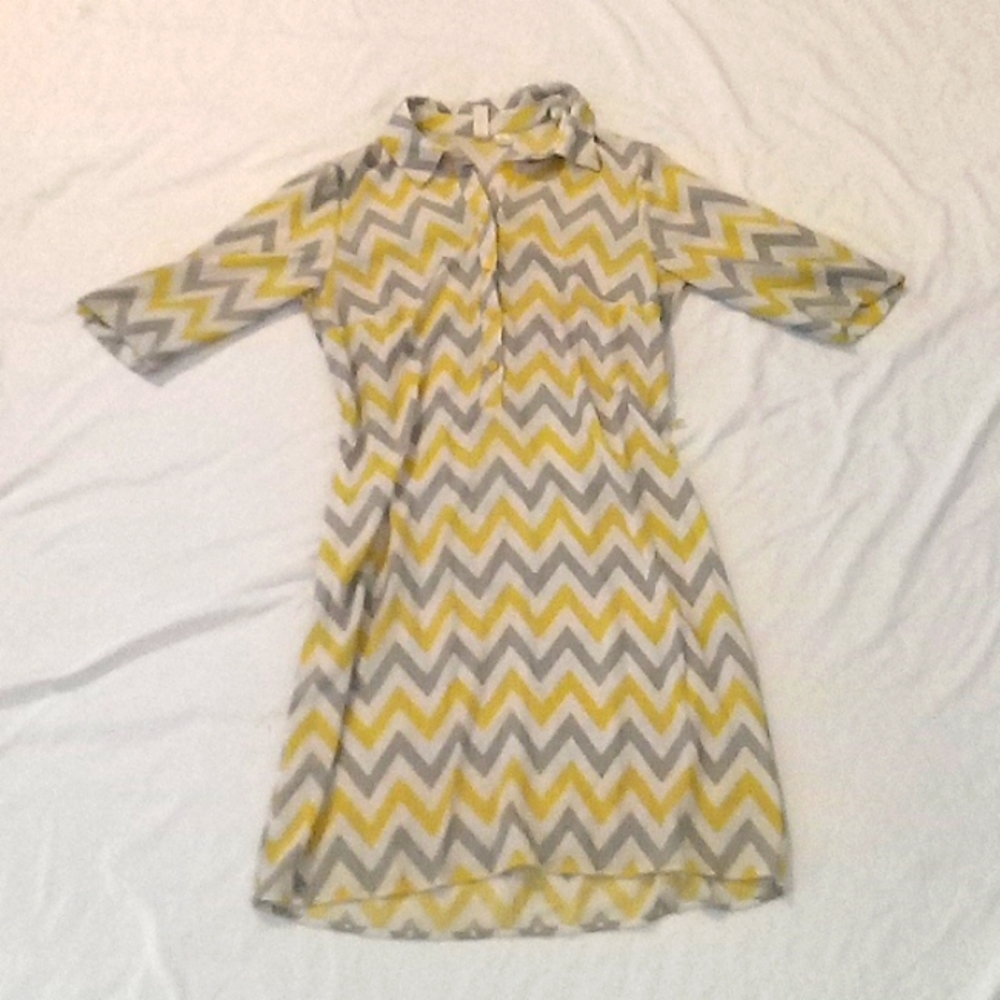 Tacera Yellow Grey Dress Sz M